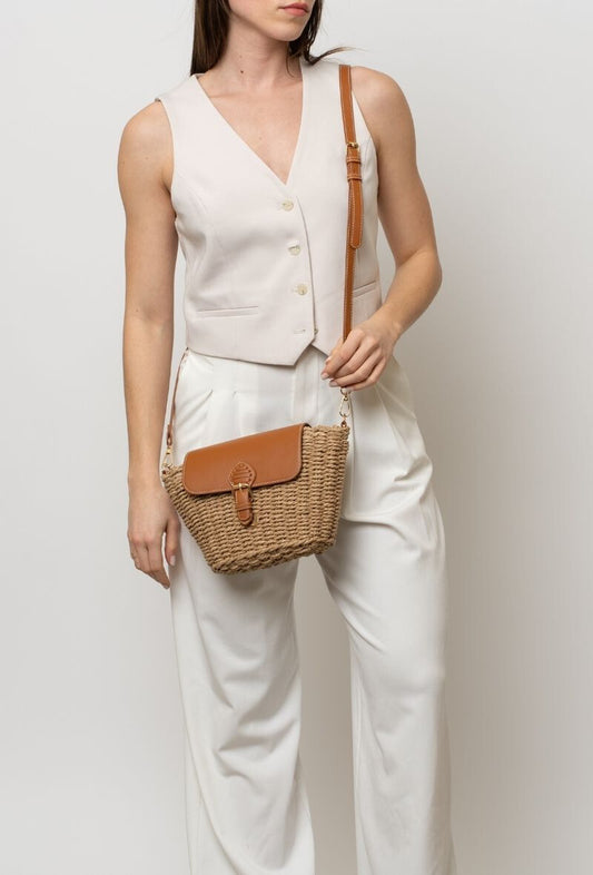 Sac bandoulière Bestini Paris – modèle tressé camel
